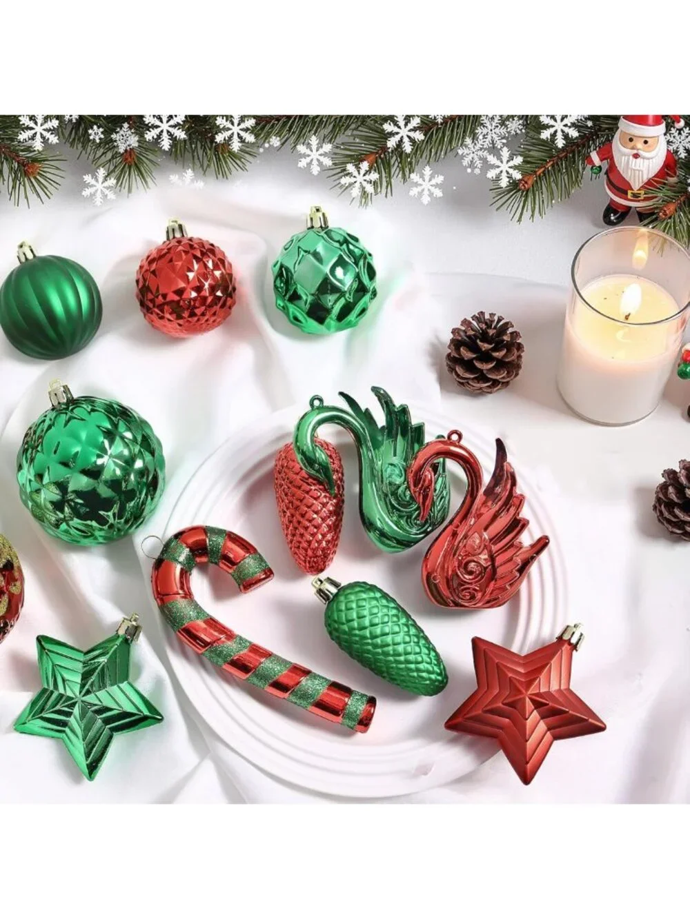 128pcs Christmas Ornament Set - Red, Green & Gold Holiday Balls for Tree Decor